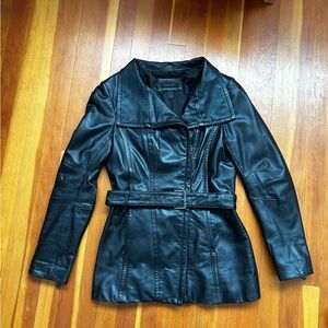 Danier Women's Black Leather Zip up Jacket with Belt